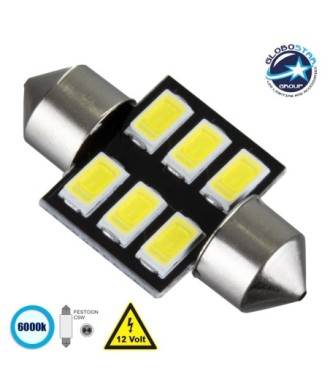 GloboStar® C5W 81305 Λάμπα Αυτοκίνητου 31mm FESTOON - LED 6 SMD 5630 0,72W 240lm 120° DC 12V IP20 Ψυχρό Λευκό 6000K